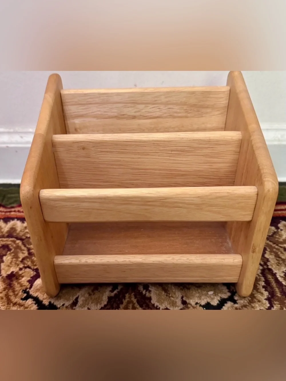 Vintage Solid Wood Desktop Organizer Mail Letter Sorter Caddy Boho